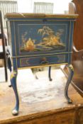 A 1920's square chinoiserie lacquer work box, 36cm, height 53cm