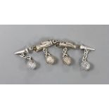 A modern novelty pair of silver 'golf clubs and ball' cufflinks and a similar 925 'golf ball and
