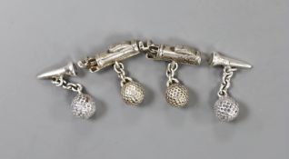 A modern novelty pair of silver 'golf clubs and ball' cufflinks and a similar 925 'golf ball and