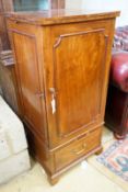 A Georgian style mahogany side cabinet with twin flap top, height 105cm together with a narrow