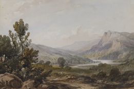 John Varley (1778-1842), watercolour, Mountainous landscape, 16 x 24cm
