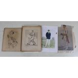 A group of assorted unframed cricketing prints, largest 36 x 26cm