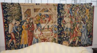 A French Robert Four machine tapestry of a wine harvest, width 194cm, height 110cm
