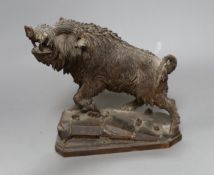 A Black Forest carved wood figure of a Wild Boar, signed Peter Buri, 19.5cm