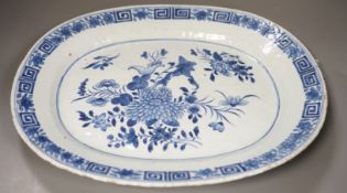An 18th century Chinese export blue and white meat plate, 34cm