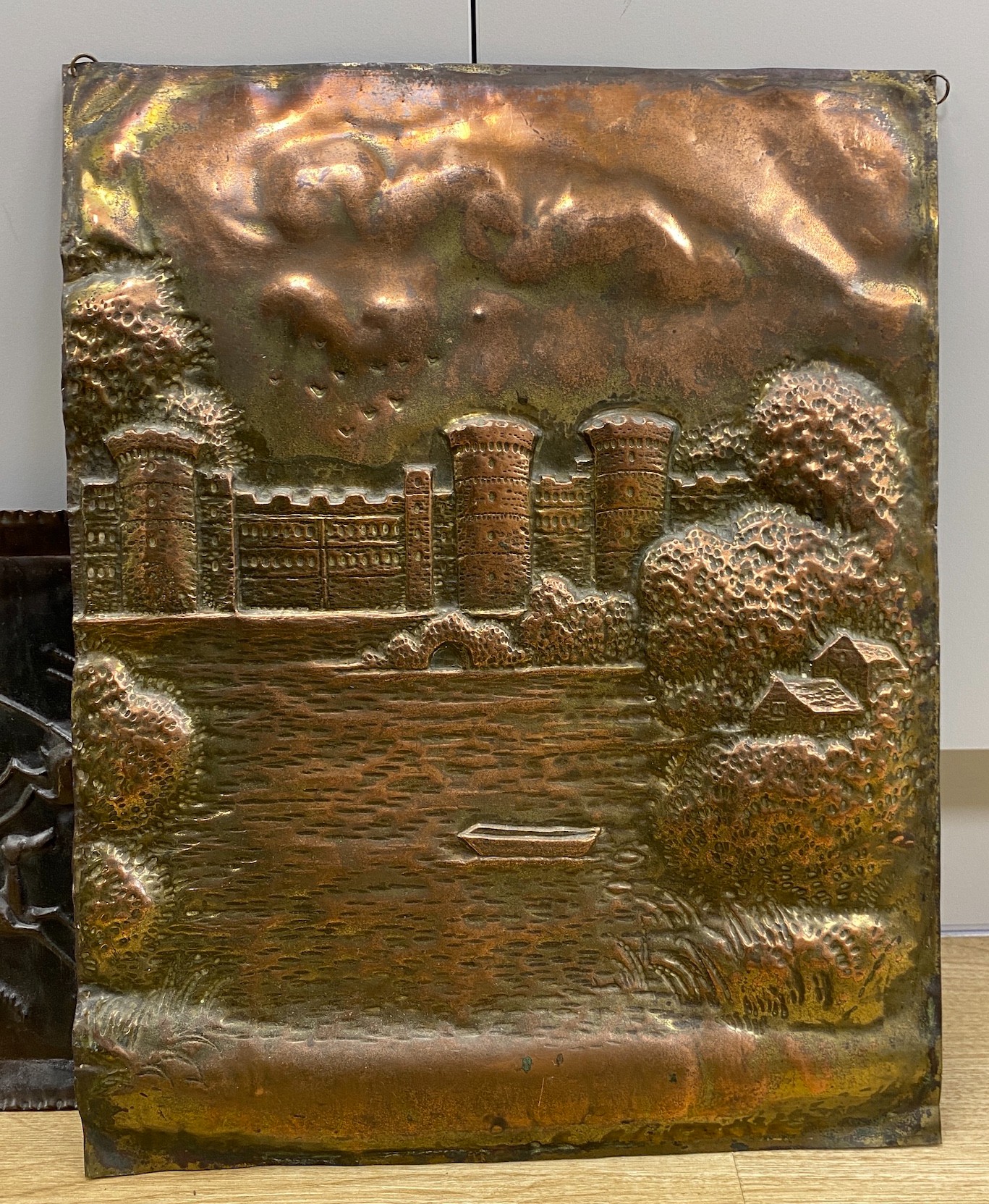 A selection of four copper display panels, to include ‘The GateTower, Herstmonceux’, another similar - Image 2 of 5