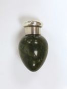A late Victorian silver mounted green hardstone pear shaped scent bottle, by Sampson Mordan & Co,