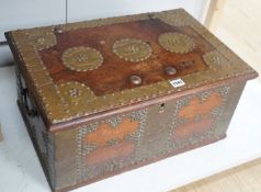 An 18th / 19th century brass mounted hardwood bible box, 50cm wide, 26cm tall