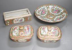 A group of 19th century Chinese famille rose porcelain - two soap dishes, strainers and covers, a