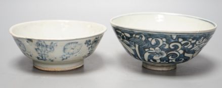 A Chinese Ming bowl and a kitchen Qing bowl, 15cms diameter