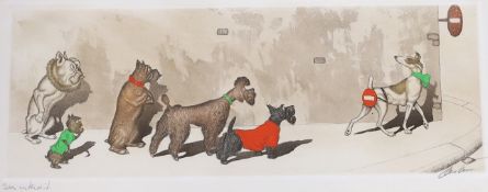 Boris O'Klein (1893-1985), coloured etching, 'Sans Interdit' (No Entry), signed in pencil, overall