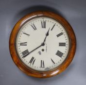 A late Victorian beech framed eight day circular dial wall timepiece, 39cm diameter