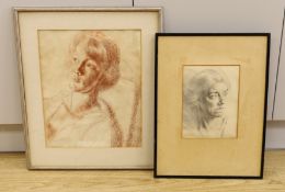 Alfred Reginald Thomson (1894-1979), sanguine chalk study of a woman and a pencil drawing by another