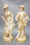 A pair of late 19th century Paris porcelain figures, tallest 50cm