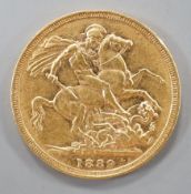 A Victoria 1889 gold sovereign.