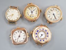Four assorted lady's mainly early to mid 20th century 9ct gold manual wind wrist watches,