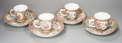 A set of four 19th century Chinese famille rose coffee cups and saucers
