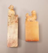 Two Chinese soapstone seals, tallest 10cm