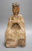 A large Chinese polychrome wood figure of the Jade Emperor, Qing dynasty