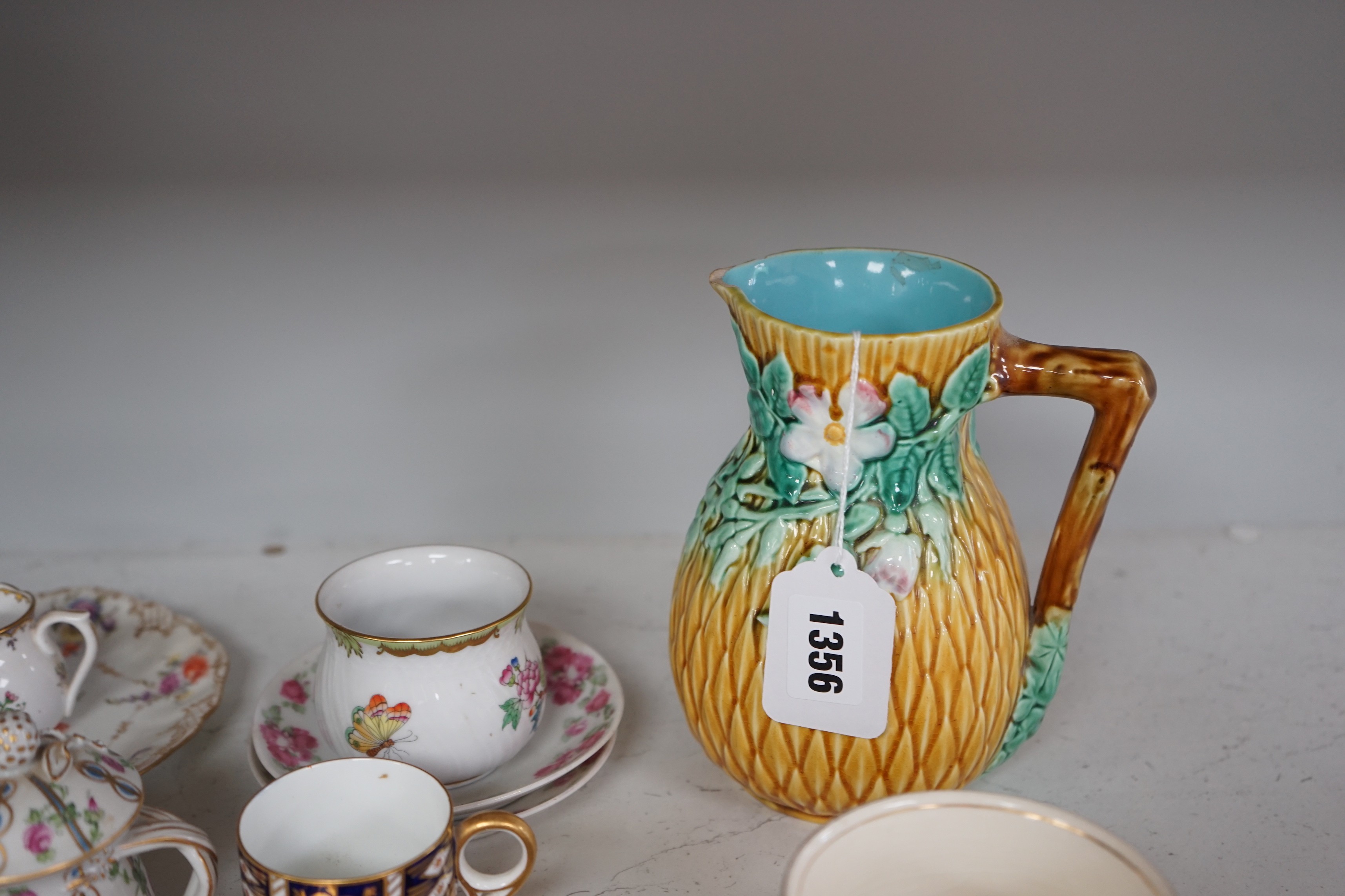 A group of continental porcelain, to include Meissen, Dresden etc. cups, trinkets, jugs, and - Image 5 of 7