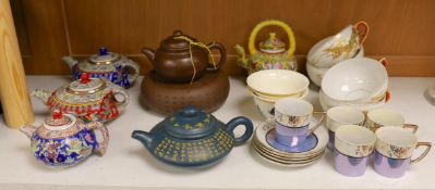 Six assorted Chinese teapots, one with stand and mixed ceramics
