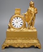 A 19th century ormolu clock with 'Huntsman' figure, 25cm tall