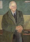 Joan Denning, oil on board, Portrait of a gentleman, thought to be her husband Baron Denning, letter