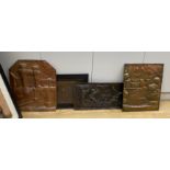 A selection of four copper display panels, to include ‘The GateTower, Herstmonceux’, another similar