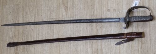 A George V dress sword, in a leather scabbard, 108cm long