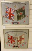 Two Regimental embroidered silk pictures, Kings and Regimental colours
