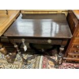 An 18th century and later oak side table on turned legs with shaped X stretcher, width 64cm, depth