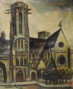 Emile Raimon, oil on canvas, View of a church, signed, 55 x 46cm, unframed