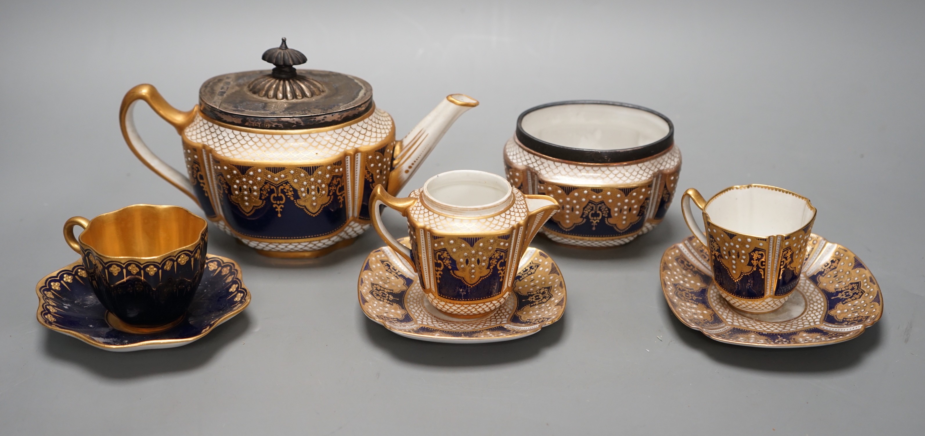 A Victorian Copeland Spode jewelled porcelain part tea set