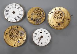Five assorted 19th century pocket watch movements/accessories including English by Smart of London