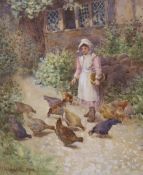 William Artingstall (fl.1882-1895), watercolour, Girl feeding chickens, signed and dated 1900, 28