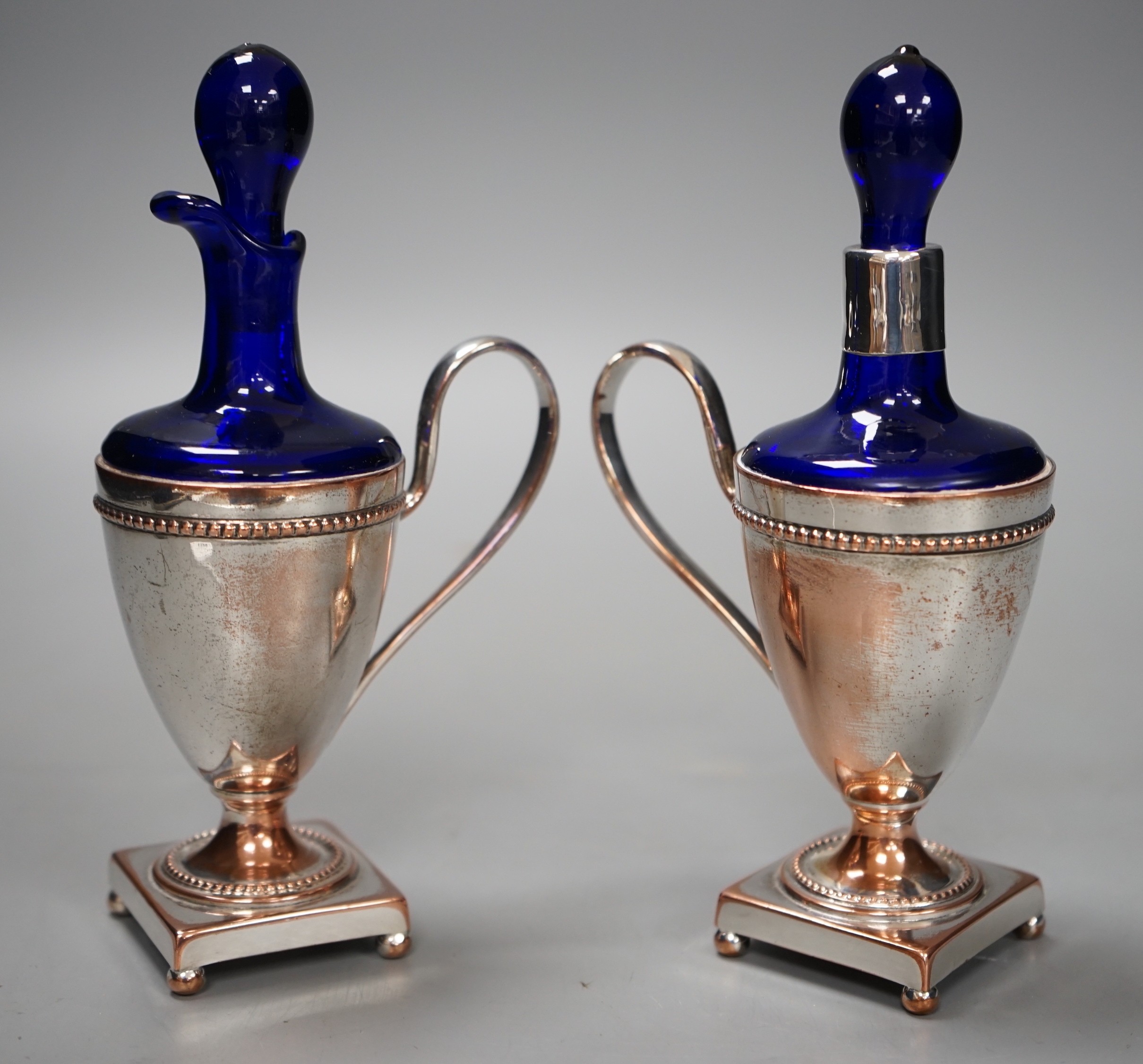 A pair of plate mounted blue glass scents, 16.5cm tall - Image 4 of 4