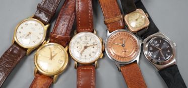 Five gentleman's assorted 1950's and later steel or steel and gold plated wrist watches including