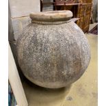 A large circular earthenware garden urn, height 73cm