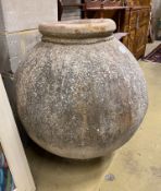 A large circular earthenware garden urn, height 73cm