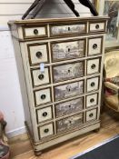 A mid 20th century Italian style painted six drawer chest decorated with cherub landscapes width