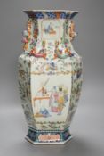 A 19th century Chinese famille rose hexagonal vase, 42cm