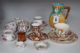A group of continental porcelain, to include Meissen, Dresden etc. cups, trinkets, jugs, and
