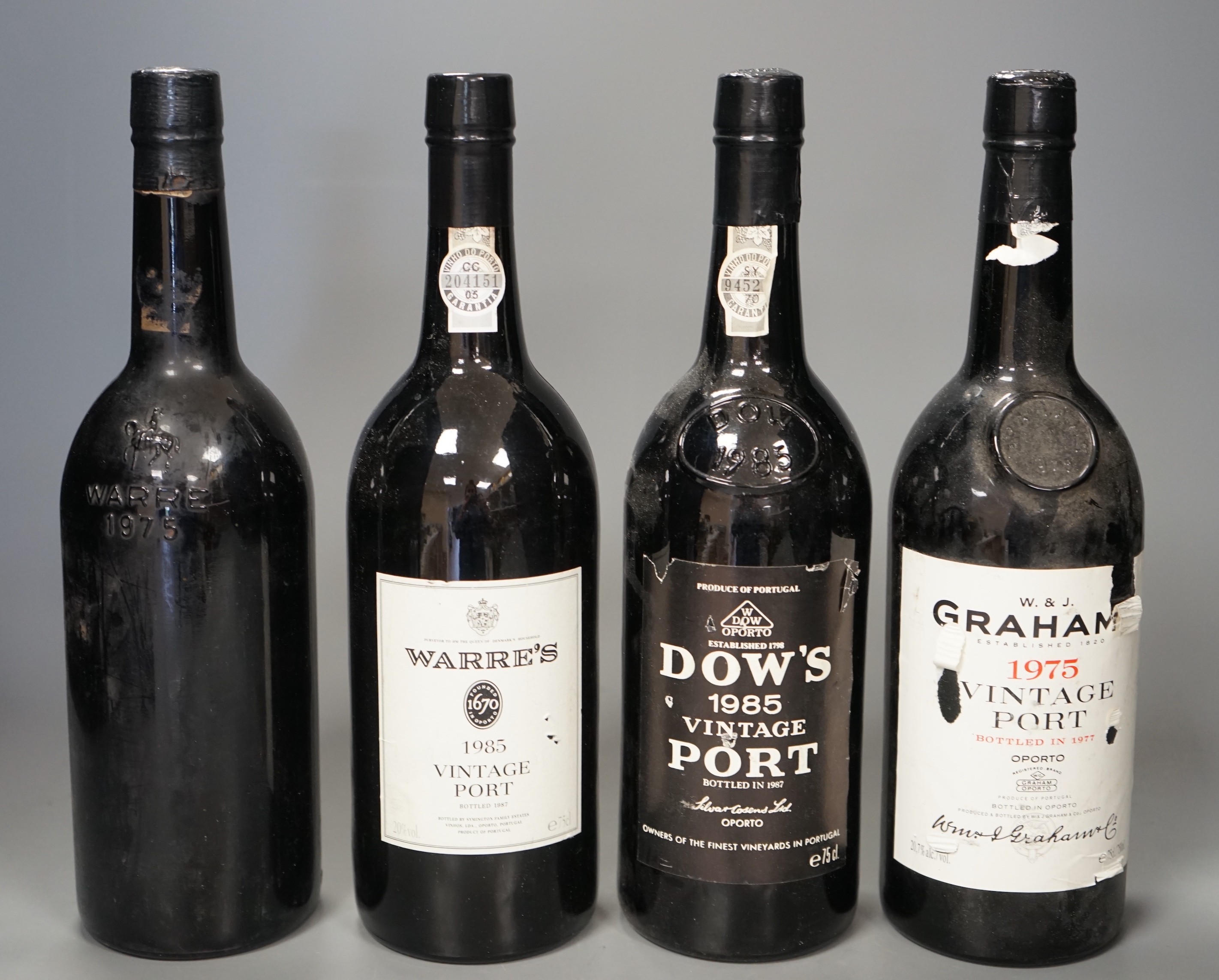 Four bottles of Vintage Port: Grahams Warres Dow's (4) 1975x2, 1985x2