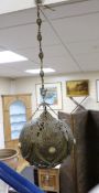 An Islamic brass and agate mounted hanging lantern