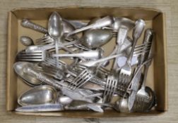 A quantity of assorted mainly 19th century and later silver flatware including ten items of fiddle