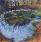 Nick Andrew (b.1957), acrylic on paper, 'Moon Pond', signed, with Unicorn Gallery label verso and