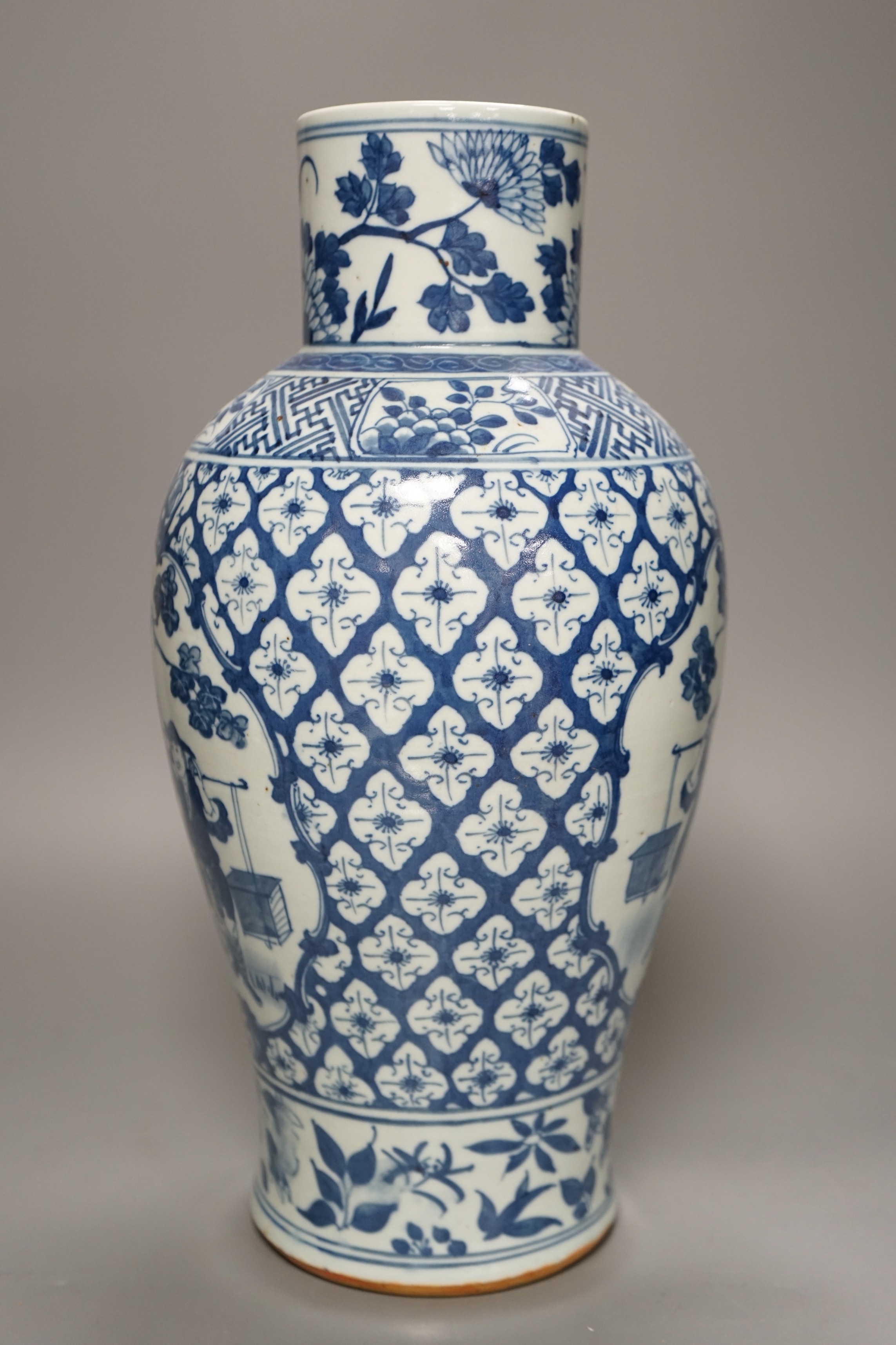 A 19th century Chinese blue and white 'Tradesmen' vase, 40cm - Image 2 of 5