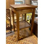 A provincial fruitwood square two tier table, 42cm, height 72cm