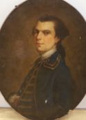 English School c.1800, oil on canvas, Portrait of a Naval officer, 70 x 56cm, oval, unframed