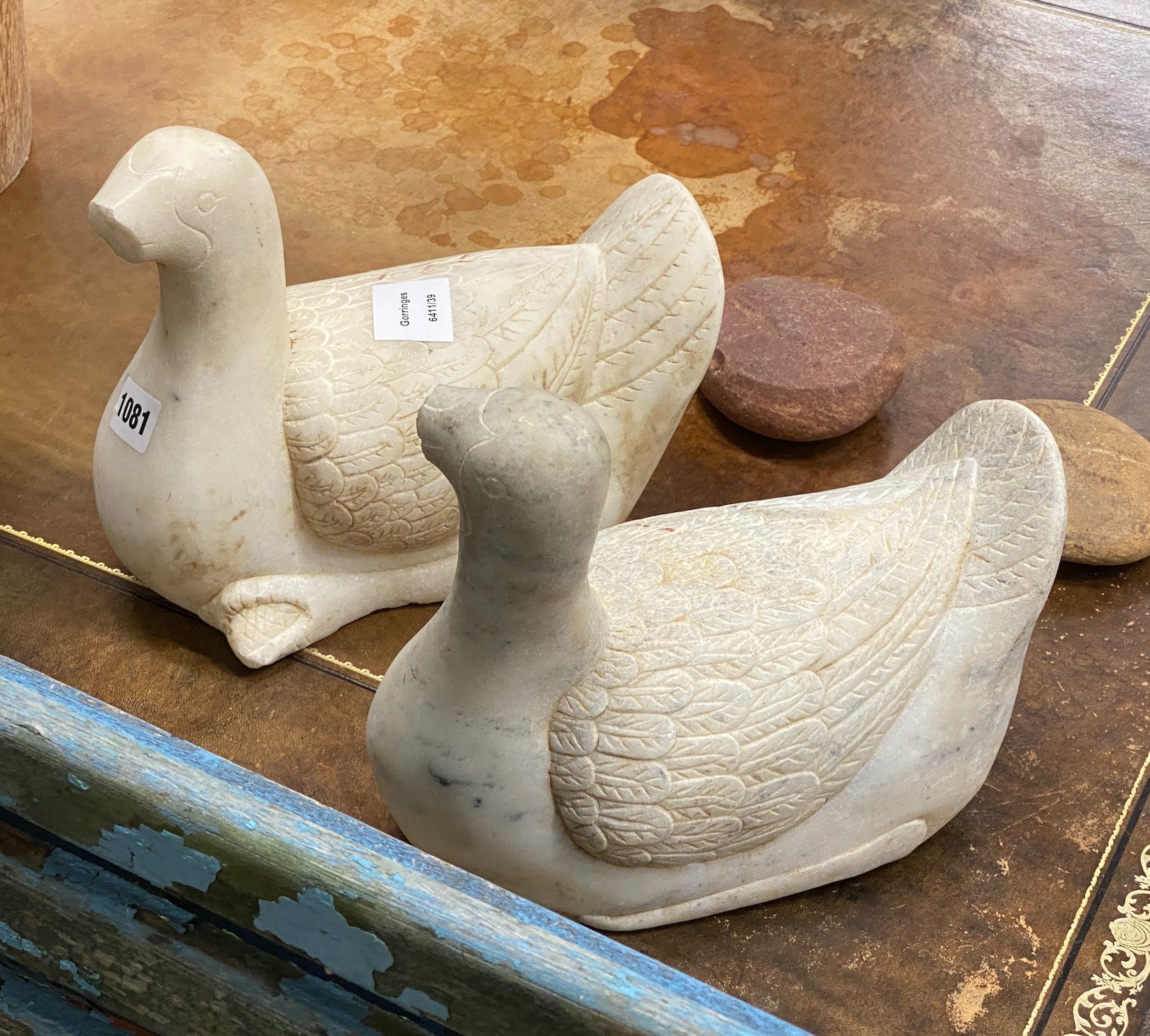 A pair of carved alabaster ducks, length 25cm - Image 2 of 2